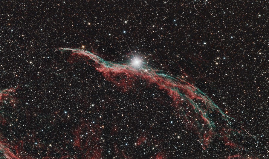 Fátyol-köd részlet (NGC6960) 2017. augusztus 20., Szomód, Canon EOS 1300D, 200/800-as Newton-asztrográf, exp: 29 x 8 perc (Mohai Márk)