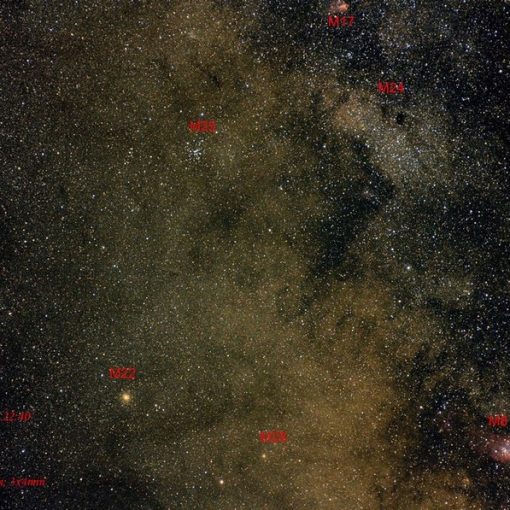 Sagittarius 2010. augusztus 11., Mogyorósbánya, Canon EOS 1000D, Jupiter 3,5/85, ISO 800, exp: 2 x 2 perc + 3 x 3 perc + 3 x 4 perc (Nagy Sándor)