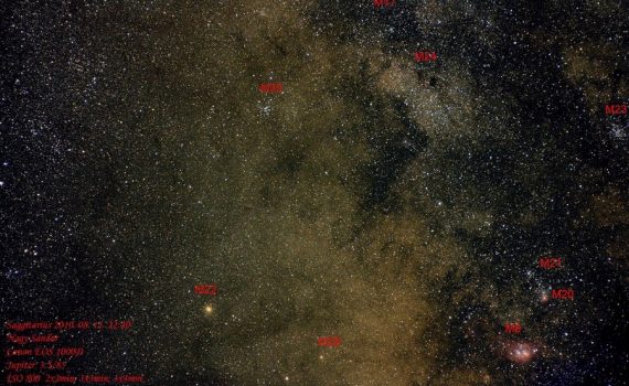 Sagittarius 2010. augusztus 11., Mogyorósbánya, Canon EOS 1000D, Jupiter 3,5/85, ISO 800, exp: 2 x 2 perc + 3 x 3 perc + 3 x 4 perc (Nagy Sándor)