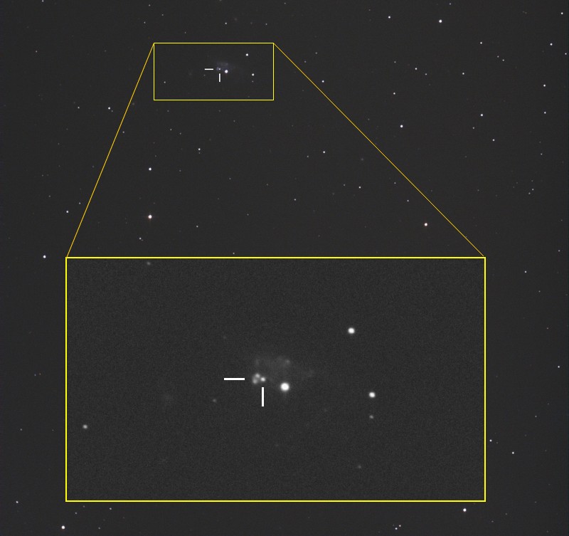 Szupernova az NGC 3239-ben
2012. január 14. (UT):22:39-22:46, Tata, Canon EOS 400D, 250/1000 Newton távcső, primer fókusz, ISO 800, exp: 2 perc/3 kép/
(Somogyi Péter)